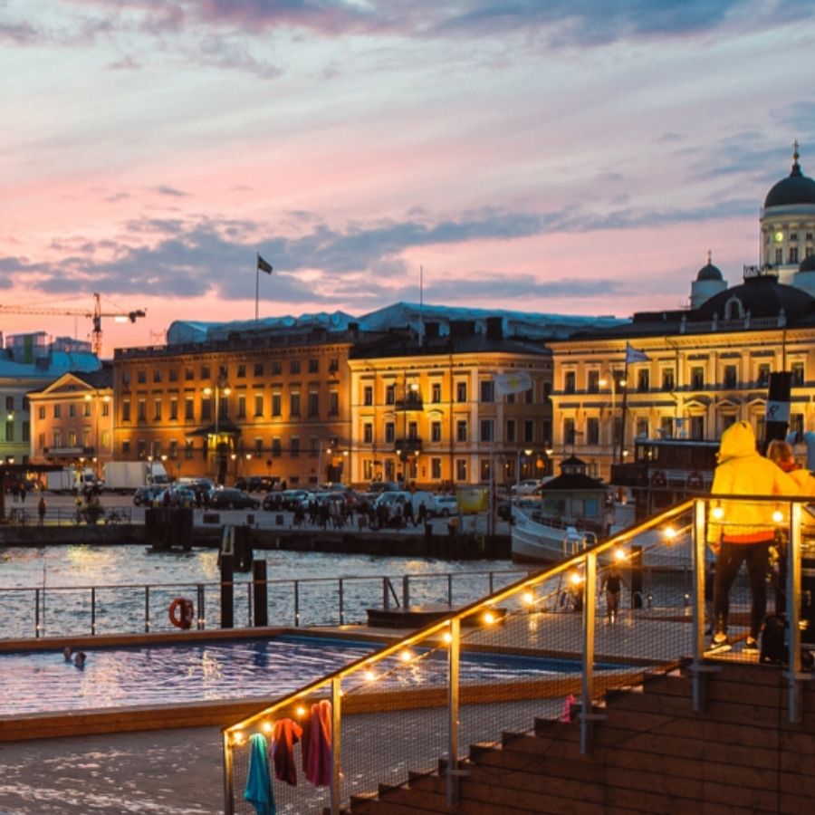 Helsinki waterway at sunset