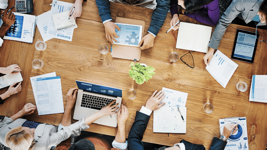 an events sustainability planning meeting from above